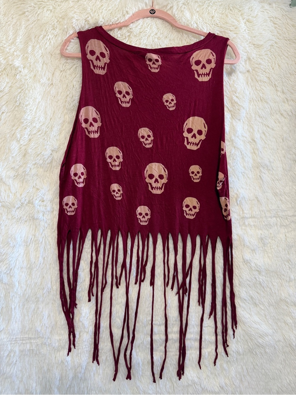 Rock Rose Classic Womens Skull Fringe Tank Top Size L Red Fairy Grunge Festival - Picture 5 of 6